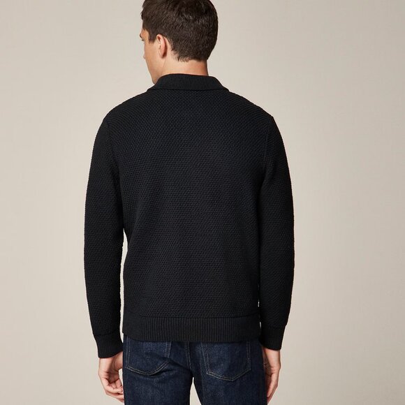 NWT J Crew Cardigan Moss-Stitch Sweater Polo in Black - Picture 2 of 5